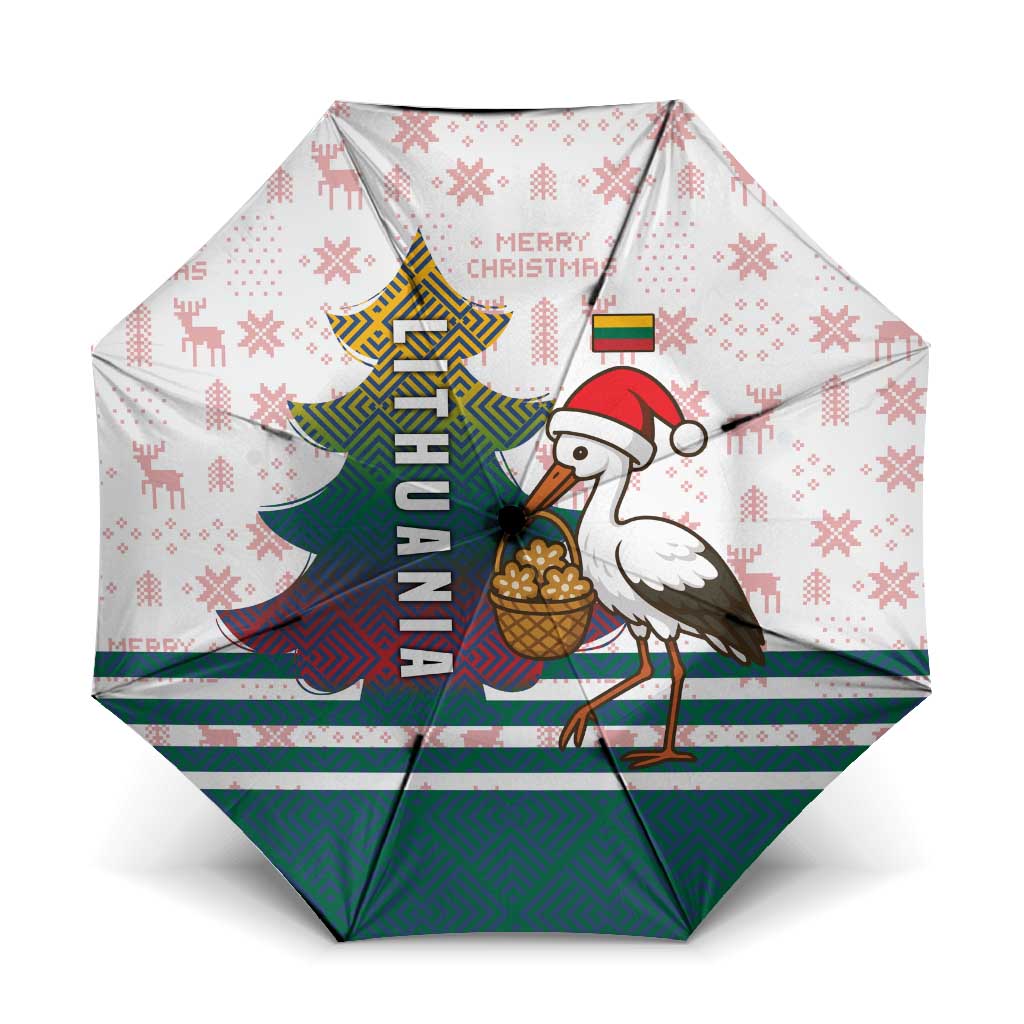 Lithuania Christmas Umbrella with Stork Basket Snowflakes and Traditional Pattern Design - Wonder Print Shop