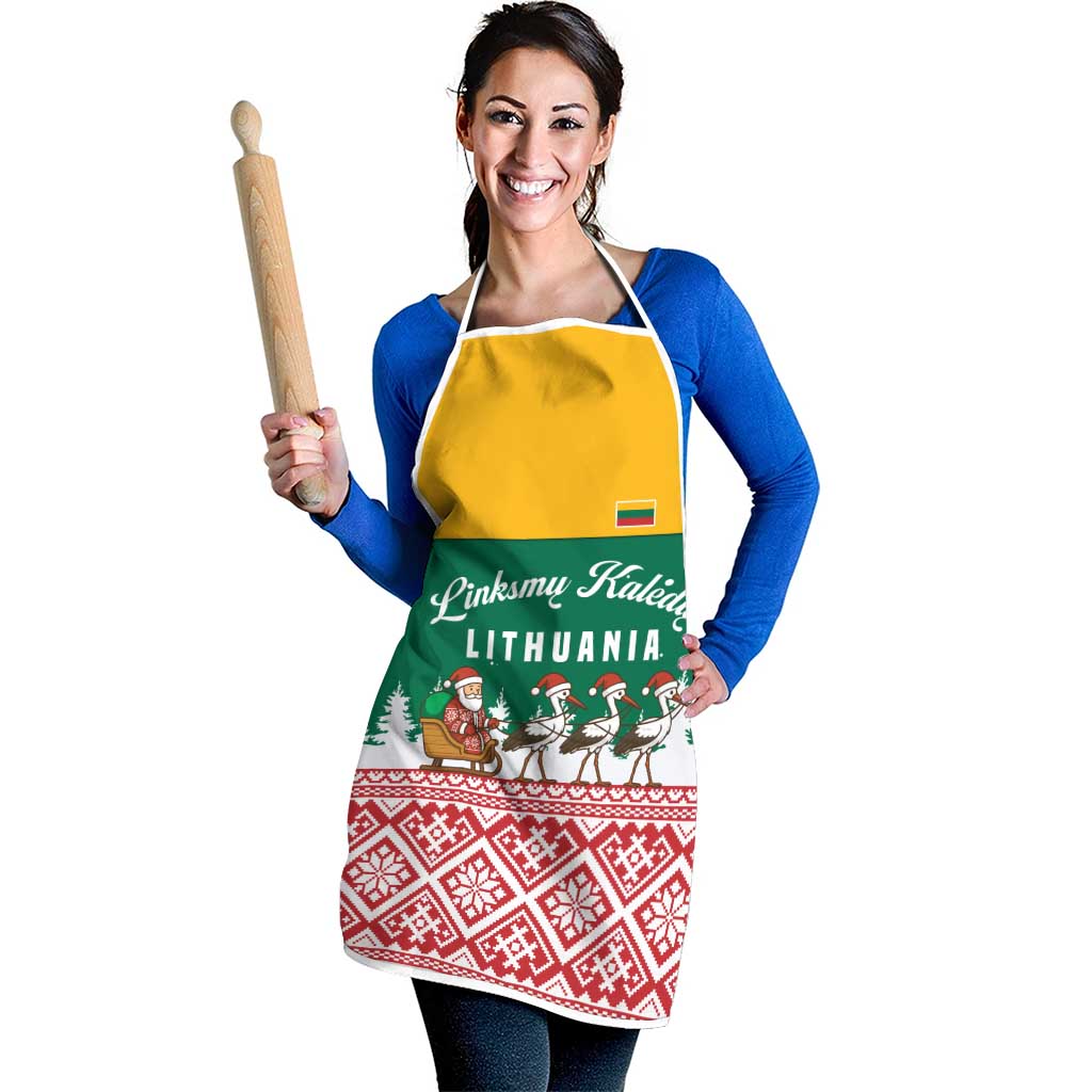 Lithuania Christmas Apron with Santa Sleigh Pulled by Storks and Folk Pattern Design - Wonder Print Shop