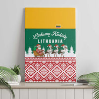Lithuania Christmas Canvas Wall Art with Santa Sleigh Pulled by Storks and Folk Pattern Design - Wonder Print Shop