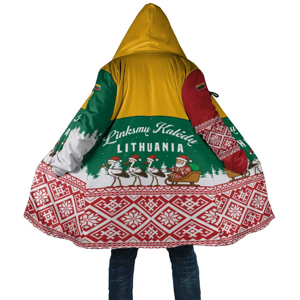 Lithuania Christmas Cloak with Santa Sleigh Pulled by Storks and Folk Pattern Design - Wonder Print Shop