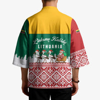 Lithuania Christmas Kimono with Santa Sleigh Pulled by Storks and Folk Pattern Design - Wonder Print Shop