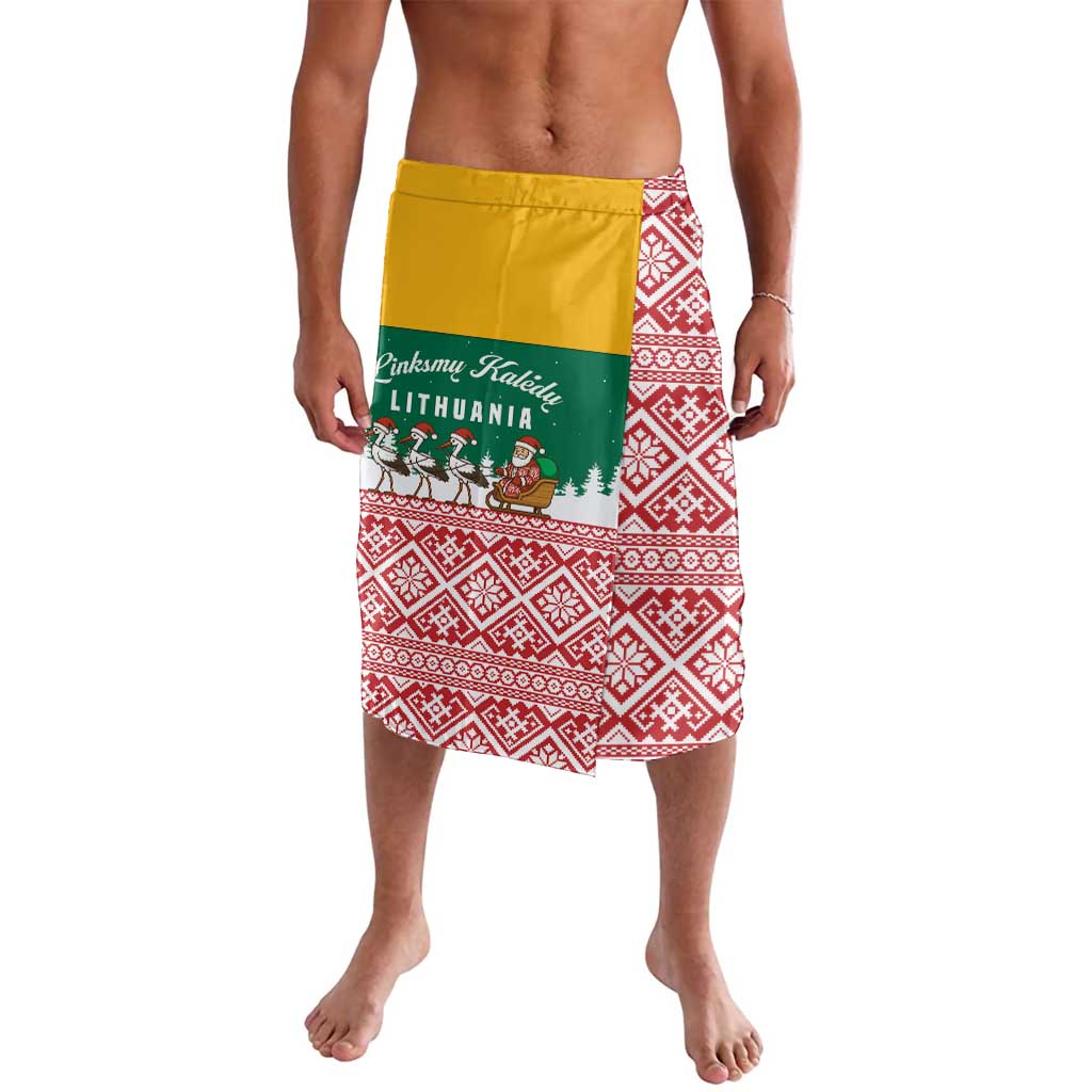 Lithuania Christmas Lavalava with Santa Sleigh Pulled by Storks and Folk Pattern Design - Wonder Print Shop