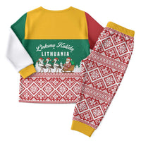 Lithuania Christmas Pajama Set with Santa Sleigh Pulled by Storks and Folk Pattern Design - Wonder Print Shop