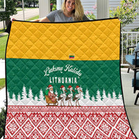 Lithuania Christmas Quilt with Santa Sleigh Pulled by Storks and Folk Pattern Design - Wonder Print Shop