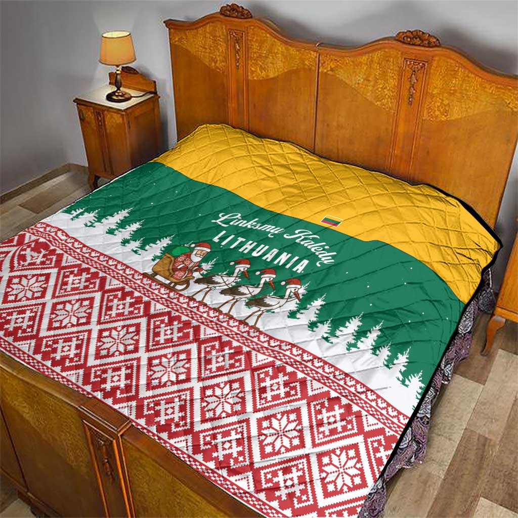 Lithuania Christmas Quilt with Santa Sleigh Pulled by Storks and Folk Pattern Design - Wonder Print Shop