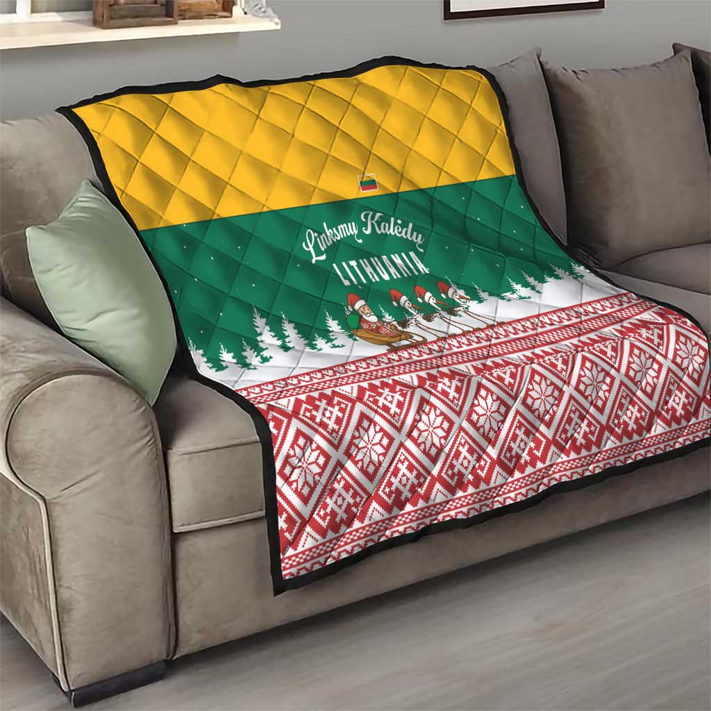 Lithuania Christmas Quilt with Santa Sleigh Pulled by Storks and Folk Pattern Design - Wonder Print Shop