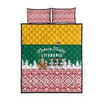 Lithuania Christmas Quilt Bed Set with Santa Sleigh Pulled by Storks and Folk Pattern Design - Wonder Print Shop