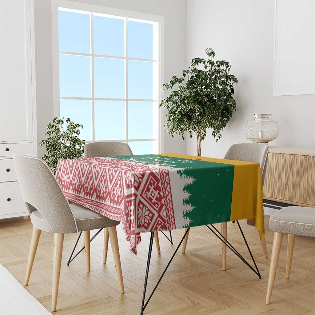 Lithuania Christmas Tablecloth with Santa Sleigh Pulled by Storks and Folk Pattern Design - Wonder Print Shop