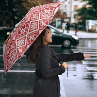 Lithuania Christmas Umbrella with Santa Sleigh Pulled by Storks and Folk Pattern Design - Wonder Print Shop