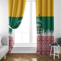 Lithuania Christmas Window Curtain with Santa Sleigh Pulled by Storks and Folk Pattern Design - Wonder Print Shop