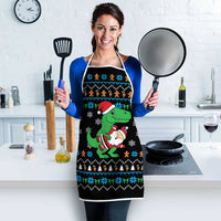 Funny Santa Riding Dinosaur Christmas Apron Gingerbread Snowflake Pattern - Wonder Print Shop