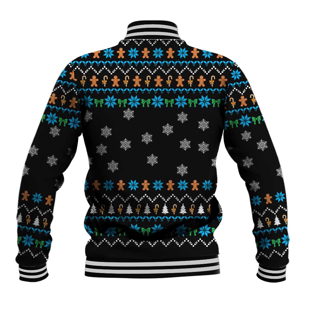 Funny Santa Riding Dinosaur Christmas Baseball Jacket Gingerbread Snowflake Pattern - Wonder Print Shop