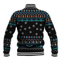 Funny Santa Riding Dinosaur Christmas Baseball Jacket Gingerbread Snowflake Pattern - Wonder Print Shop