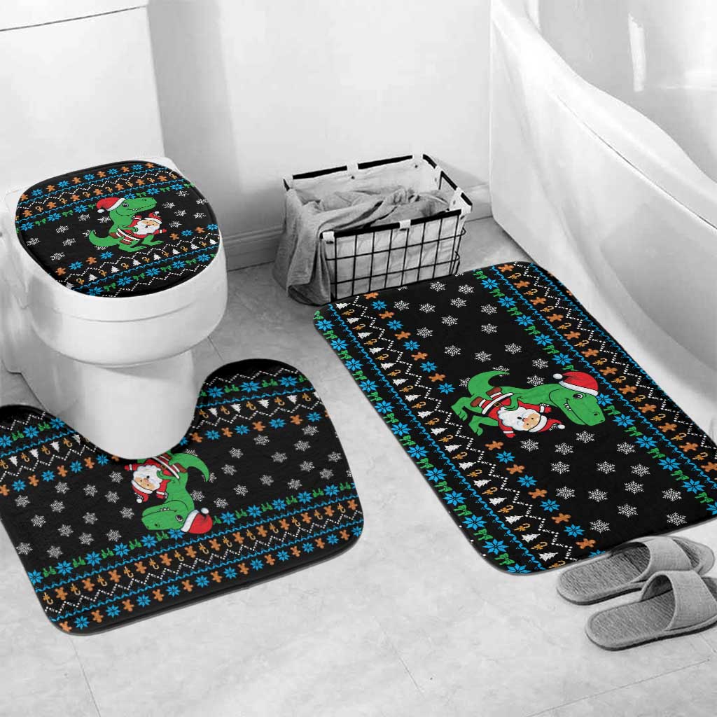 Funny Santa Riding Dinosaur Christmas Bathroom Set Gingerbread Snowflake Pattern - Wonder Print Shop