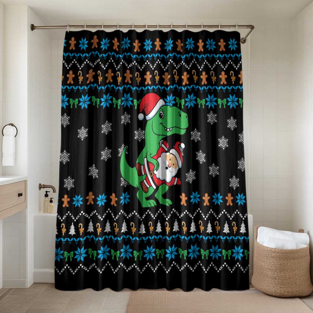 Funny Santa Riding Dinosaur Christmas Bathroom Set Gingerbread Snowflake Pattern - Wonder Print Shop