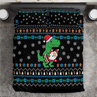 Funny Santa Riding Dinosaur Christmas Bedding Set Gingerbread Snowflake Pattern - Wonder Print Shop