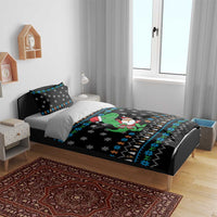 Funny Santa Riding Dinosaur Christmas Bedding Set Gingerbread Snowflake Pattern - Wonder Print Shop