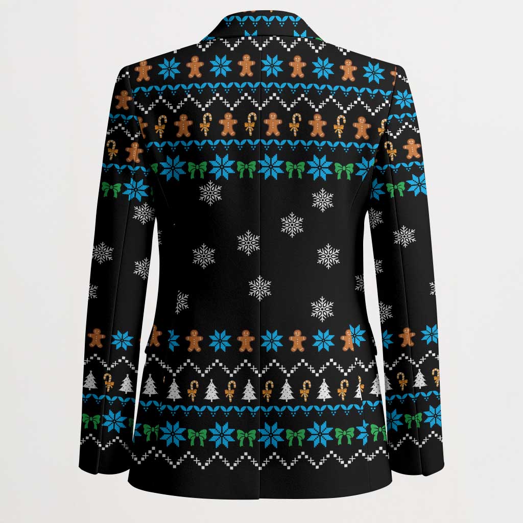Funny Santa Riding Dinosaur Christmas Blazer Gingerbread Snowflake Pattern - Wonder Print Shop