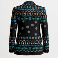Funny Santa Riding Dinosaur Christmas Blazer Gingerbread Snowflake Pattern - Wonder Print Shop