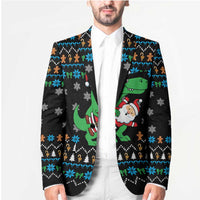 Funny Santa Riding Dinosaur Christmas Blazer Gingerbread Snowflake Pattern - Wonder Print Shop