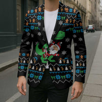 Funny Santa Riding Dinosaur Christmas Blazer Gingerbread Snowflake Pattern - Wonder Print Shop