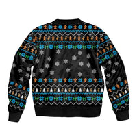 Funny Santa Riding Dinosaur Christmas Bomber Jacket Gingerbread Snowflake Pattern - Wonder Print Shop