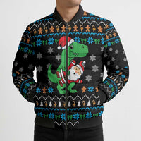 Funny Santa Riding Dinosaur Christmas Bomber Puffer Jacket Gingerbread Snowflake Pattern - Wonder Print Shop