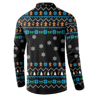 Funny Santa Riding Dinosaur Christmas Button Sweatshirt Gingerbread Snowflake Pattern - Wonder Print Shop