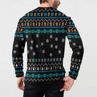 Funny Santa Riding Dinosaur Christmas Button Sweatshirt Gingerbread Snowflake Pattern - Wonder Print Shop