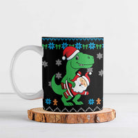 Funny Santa Riding Dinosaur Christmas Ceramic Mug Gingerbread Snowflake Pattern - Wonder Print Shop