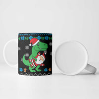 Funny Santa Riding Dinosaur Christmas Ceramic Mug Gingerbread Snowflake Pattern - Wonder Print Shop