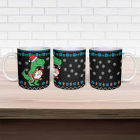 Funny Santa Riding Dinosaur Christmas Ceramic Mug Gingerbread Snowflake Pattern - Wonder Print Shop