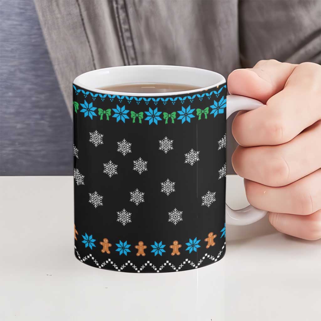 Funny Santa Riding Dinosaur Christmas Ceramic Mug Gingerbread Snowflake Pattern - Wonder Print Shop