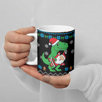 Funny Santa Riding Dinosaur Christmas Ceramic Mug Gingerbread Snowflake Pattern - Wonder Print Shop