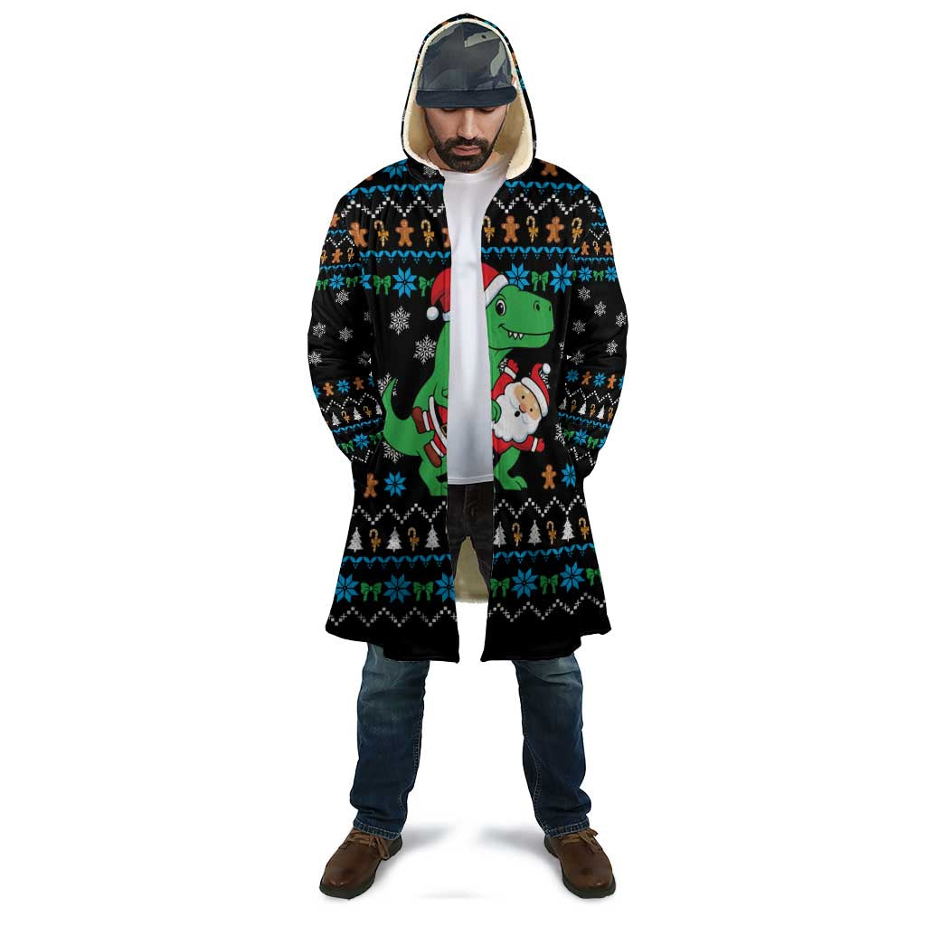 Funny Santa Riding Dinosaur Christmas Cloak Gingerbread Snowflake Pattern - Wonder Print Shop
