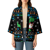 Funny Santa Riding Dinosaur Christmas Kimono Gingerbread Snowflake Pattern - Wonder Print Shop