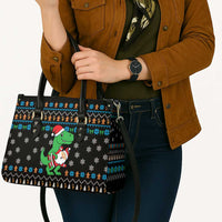 Funny Santa Riding Dinosaur Christmas Leather Bag Gingerbread Snowflake Pattern - Wonder Print Shop