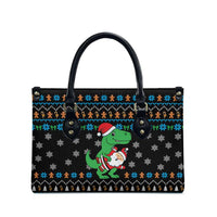 Funny Santa Riding Dinosaur Christmas Leather Bag Gingerbread Snowflake Pattern - Wonder Print Shop