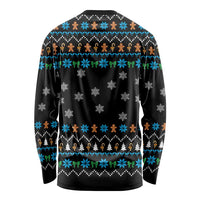 Funny Santa Riding Dinosaur Christmas Long Sleeve Shirt Gingerbread Snowflake Pattern - Wonder Print Shop