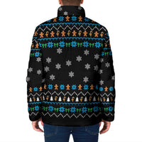 Funny Santa Riding Dinosaur Christmas Padded Jacket Gingerbread Snowflake Pattern - Wonder Print Shop