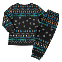 Funny Santa Riding Dinosaur Christmas Pajama Set Gingerbread Snowflake Pattern - Wonder Print Shop