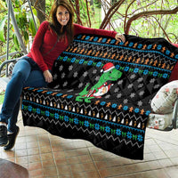 Funny Santa Riding Dinosaur Christmas Quilt Gingerbread Snowflake Pattern - Wonder Print Shop