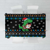 Funny Santa Riding Dinosaur Christmas Tablecloth Gingerbread Snowflake Pattern - Wonder Print Shop