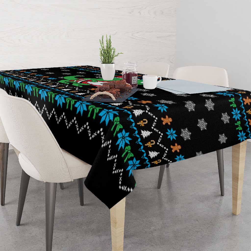 Funny Santa Riding Dinosaur Christmas Tablecloth Gingerbread Snowflake Pattern - Wonder Print Shop