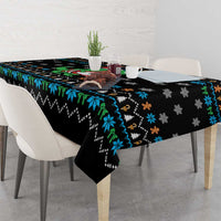 Funny Santa Riding Dinosaur Christmas Tablecloth Gingerbread Snowflake Pattern - Wonder Print Shop