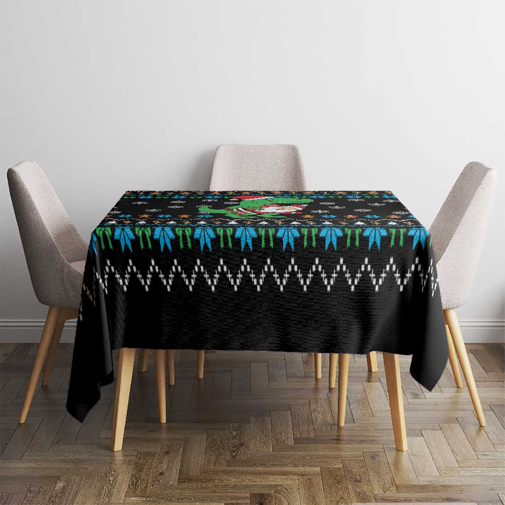 Funny Santa Riding Dinosaur Christmas Tablecloth Gingerbread Snowflake Pattern - Wonder Print Shop