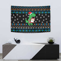 Funny Santa Riding Dinosaur Christmas Tapestry Gingerbread Snowflake Pattern - Wonder Print Shop