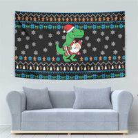 Funny Santa Riding Dinosaur Christmas Tapestry Gingerbread Snowflake Pattern - Wonder Print Shop