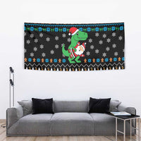 Funny Santa Riding Dinosaur Christmas Tapestry Gingerbread Snowflake Pattern - Wonder Print Shop
