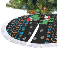 Funny Santa Riding Dinosaur Christmas Tree Skirt Gingerbread Snowflake Pattern - Wonder Print Shop